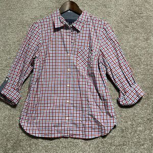 Tommy Hilfiger Woman’s Blue Red Plaid Button Up Dress Shirt Size S/P NWOT